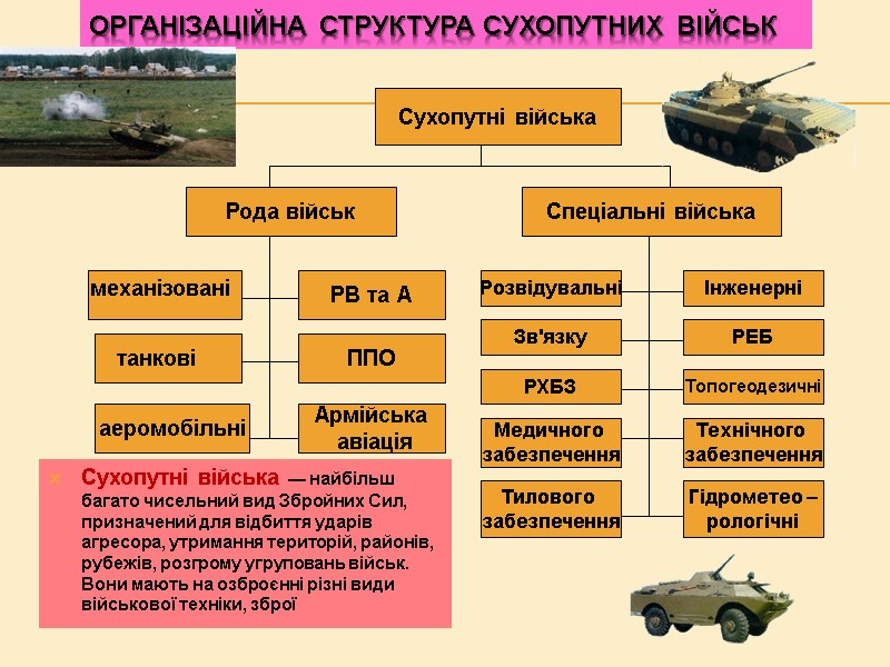 Організаційна структура Сухопутних військ Сухопутні війська Рода військ Спеціальні війська аеромобільні РВ та А Організаційна структура Сухопутних військ Сухопутні війська Рода військ Спеціальні війська аеромобільні РВ та А